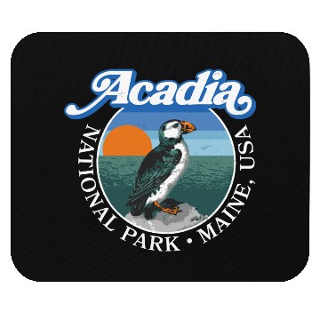 Discover Retro Acadia National Park Vintage Maine Puffin Mouse Pads