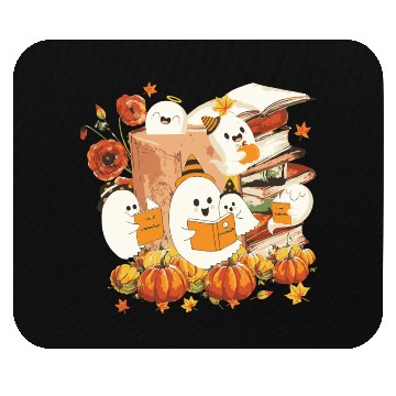 Discover Cute Ghost Book Reading Halloween Teacher Library Mouse Pads