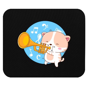 Discover Cute cat loves to play trumpet Mouse Pads