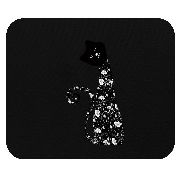 Discover Black cat with flower Mouse Pads