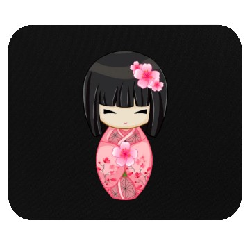 Discover Cherry Blossom Geisha Japanese Kokeshi Doll Mouse Pads