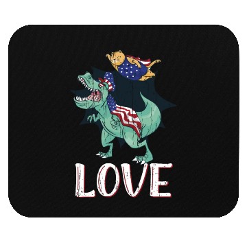 Discover Love America Cat Dinosaur USA Flag 4th Of July Mouse Pads