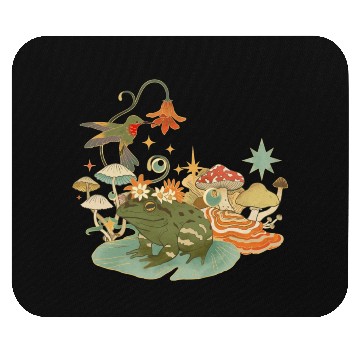 Discover Cottagecore with frog, mushrooms and hummingbird Mouse Pads