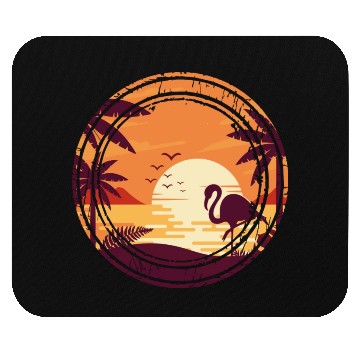 Discover Flamingo Retro Sunset , Beach, Palm Trees Mouse Pads