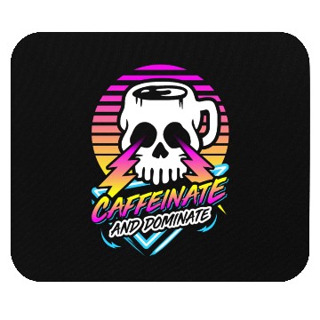 Discover Caffeinate And Dominate (Skull Mug) Retro Neon Mouse Pads