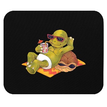 Discover Summer turtle naked on the beach with cocktail Mouse Pads