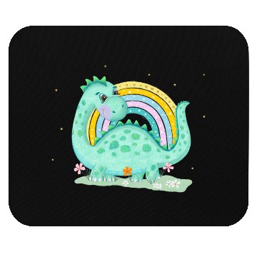 Discover Dinosaur with Rainbow and Flowers Mouse Pads