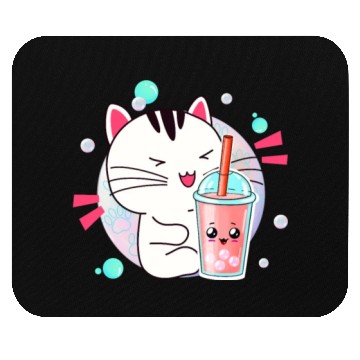 Discover Kawaii Anime Cat Bubble Tea Fan Mouse Pads