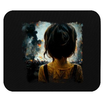 Discover Kid in war looking at explosion 2 AI painting Mouse Pads
