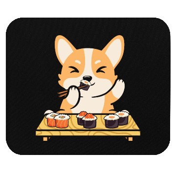 Discover Kawaii Dog Eating Sushi Rolls Mouse Pads