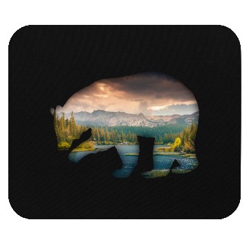 Discover Bear bear silhouette with forest fill Mouse Pads