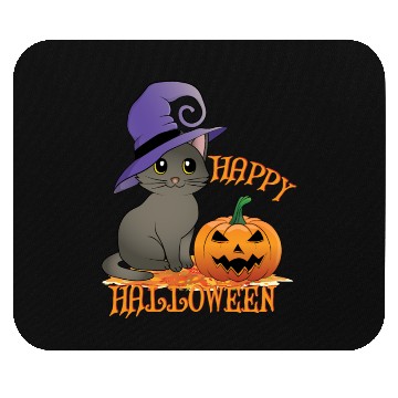 Discover Happy Halloween Cat Pumpkin Witch Hat Mouse Pads
