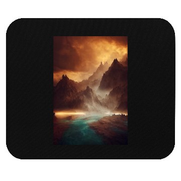 Discover Mountains on a river mystery painting Mouse Pads