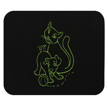 Discover Cat And Dog Green Mouse Pads