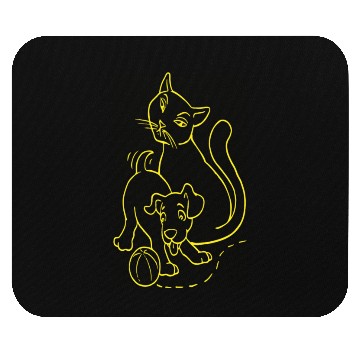 Discover Cat And Dog Yellow Mouse Pads