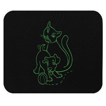 Discover Cat And Dog Green One Mouse Pads