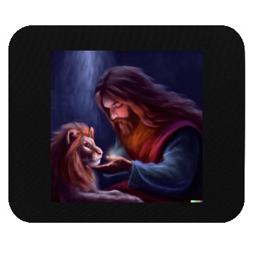 Discover Jesus Feeding Lion Mouse Pads