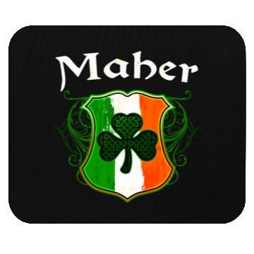 Discover Maher Irish Surname Ireland Flag Shield Shamrock Mouse Pads