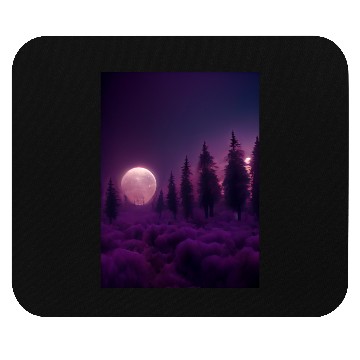 Discover Forest in night above purple clouds, moon Mouse Pads