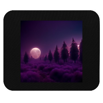 Discover Forest in night above purple clouds, moon Mouse Pads