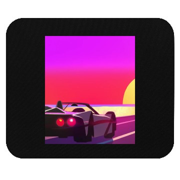 Discover Synthwave Outrun Sports Car Beach Sunset Mouse Pads