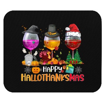 Discover Wine Glasses Witch Santa hat Happy Hallothanksmas Mouse Pads
