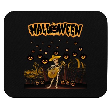 Discover Happy Halloween Funny Skeleton Playing Guitar Mouse Pads