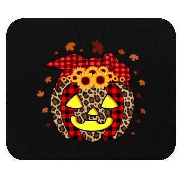 Discover Pumpkin Jack O' Lantern Leopard Plaid Halloween Mouse Pads
