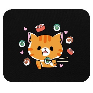Discover Kawaii Cat Eating Sushi Japanese Raw Food Mouse Pads