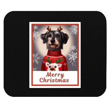 Discover Miniature Black Schnauzer in a Christmas sweater. Mouse Pads