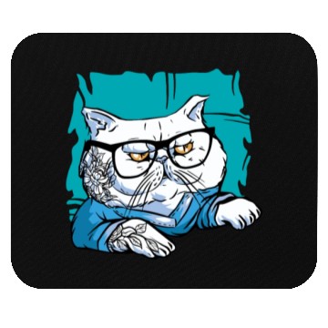 Discover Stylish Nerd Persian Cat Beanie Glasses Tattoo Mouse Pads