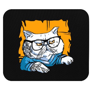 Discover Stylish Nerd Persian Cat Beanie Glasses Tattoo Mouse Pads