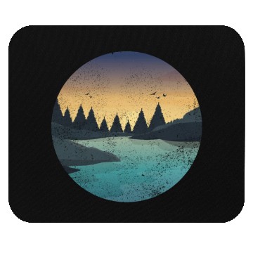 Discover Retro River With Forest And Birds In The Sunset Mouse Pads