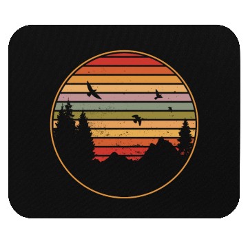 Discover RETRO FOREST WITH BIRDS IN THE SUNSET Mouse Pads