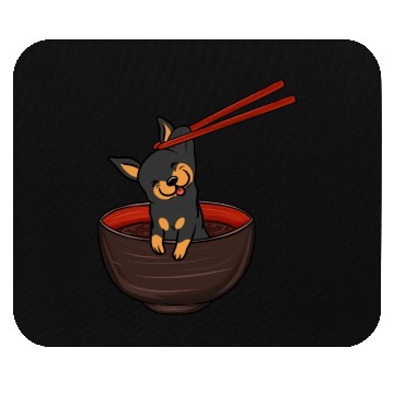 Discover Miniature Pinscher Dipping Noodles Mouse Pads