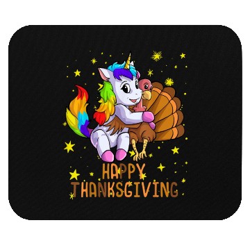 Discover Rainbow Cute Unicorn and Turkey Happy Thanksgiving Mouse Pads