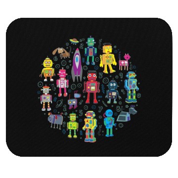 Discover Robots in Space grey fun Robot Mouse Pads