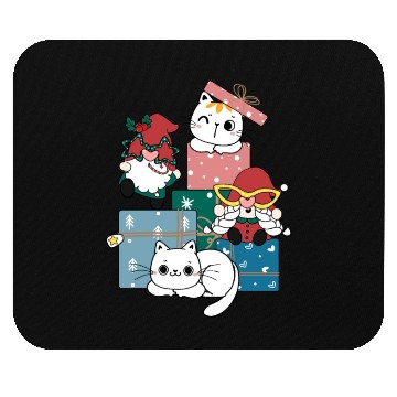 Discover cute gnome and kitty cats on present gift box Mouse Pads