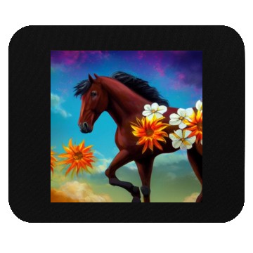 Discover Brown horse with orange white flowers drawing Mouse Pads