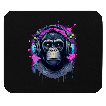 Discover ape, primate, monkey wearing headphones Mouse Pads