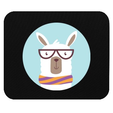 Discover kawaii funny llama wearing glasses and feels cold Mouse Pads