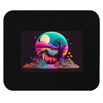 Discover Spooky Full Moon Psychedelic Landscape Paint Drips Mouse Pads
