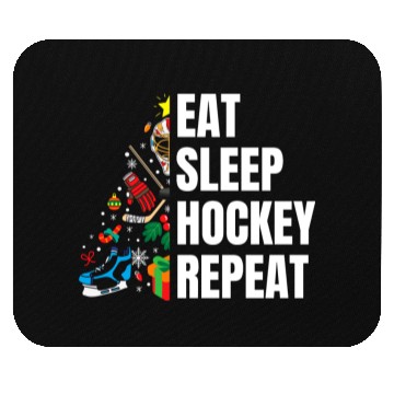 Discover Eat Sleep hockey Repeat Christmas tree Mouse Pads