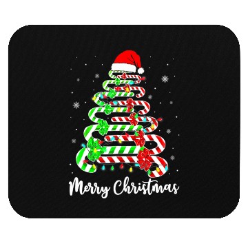 Discover Candy Cane Santa Hat Funny Xmas Tree Merry Mouse Pads