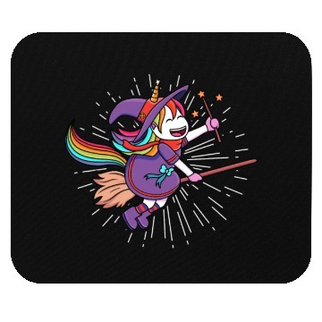 Discover Unicorn Flying Unicorn Witch With Broomstick Mouse Pads