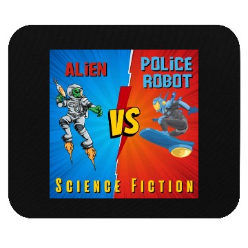 Discover Alien vs police robot Science Fiction Mouse Pads