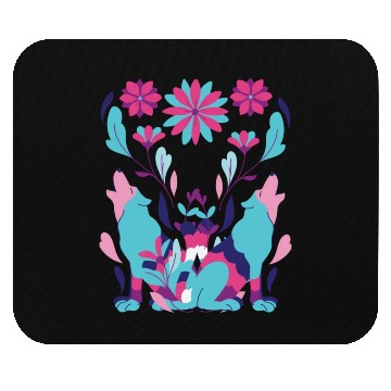 Discover Two Wolves And Flowers Abstract Mouse Pads