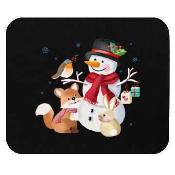 Discover Snowman with fox, rabbit and robin Mouse Pads