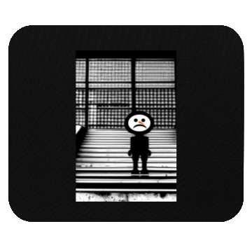 Discover Sad Snowman in Mouse Pads Standing on the Steps Street