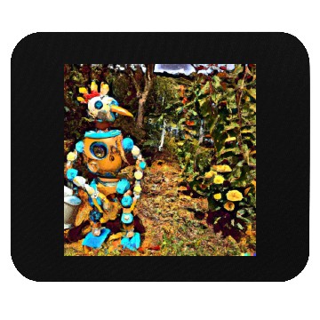 Discover a robot chicken in the garden van gogh style Mouse Pads